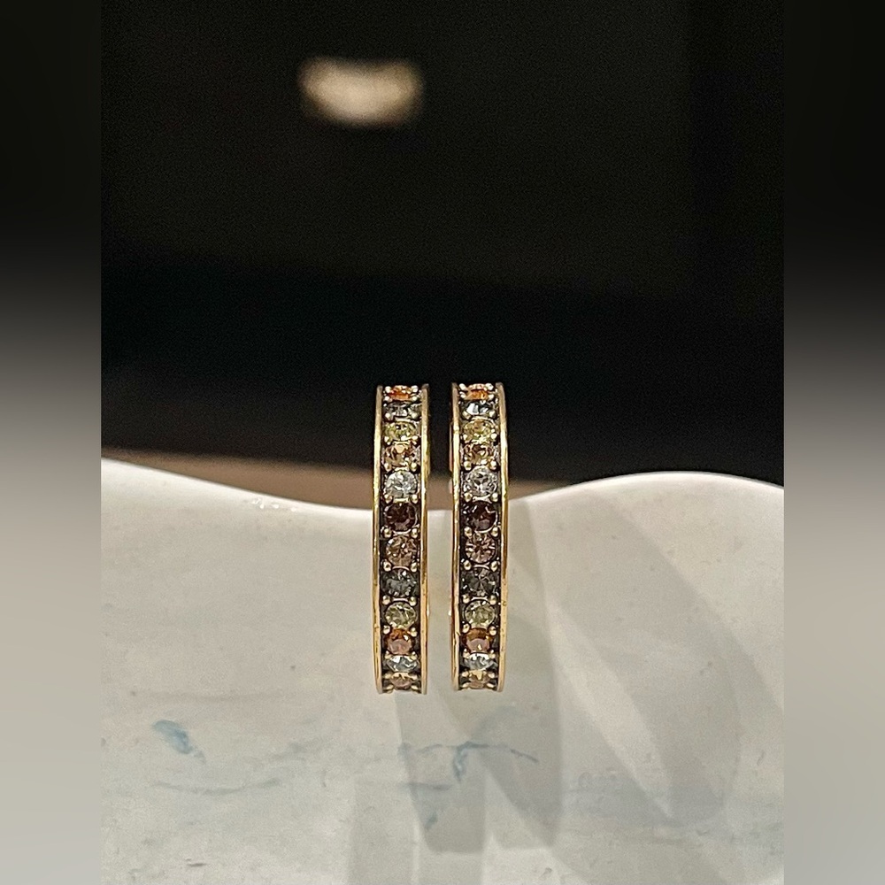 PATRICIA LOCKE VINTAGE RARE MULTICOLOR CRYSTAL PAVÉ HUGGIE HOOP EARRINGS (2008)
